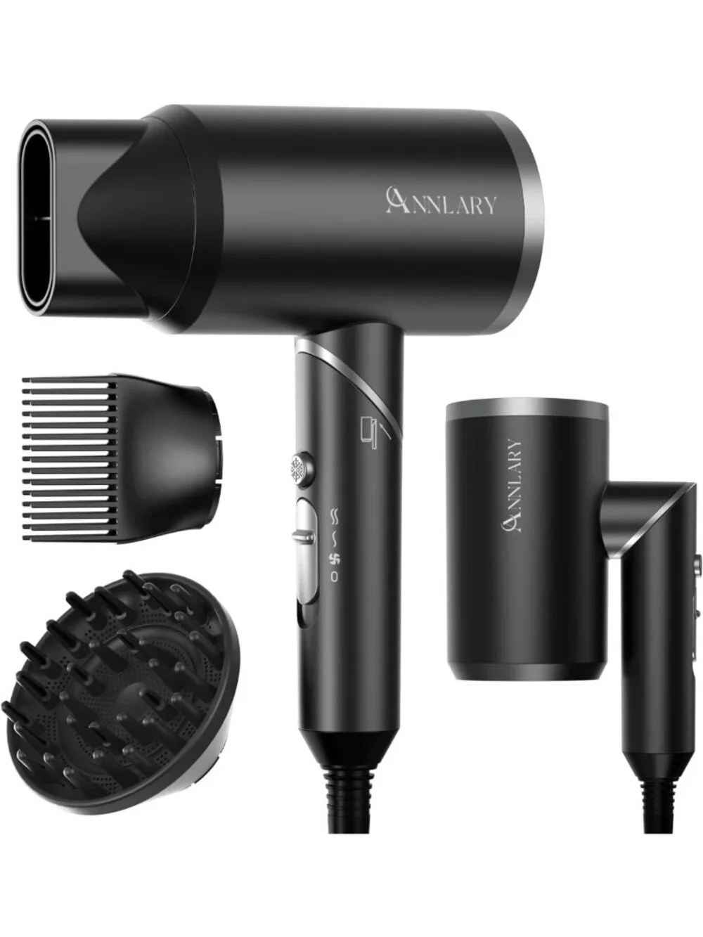 Powerful 1800W Hair Dryer with Comb & Diffuser, Ionic Frizz Control, Portable